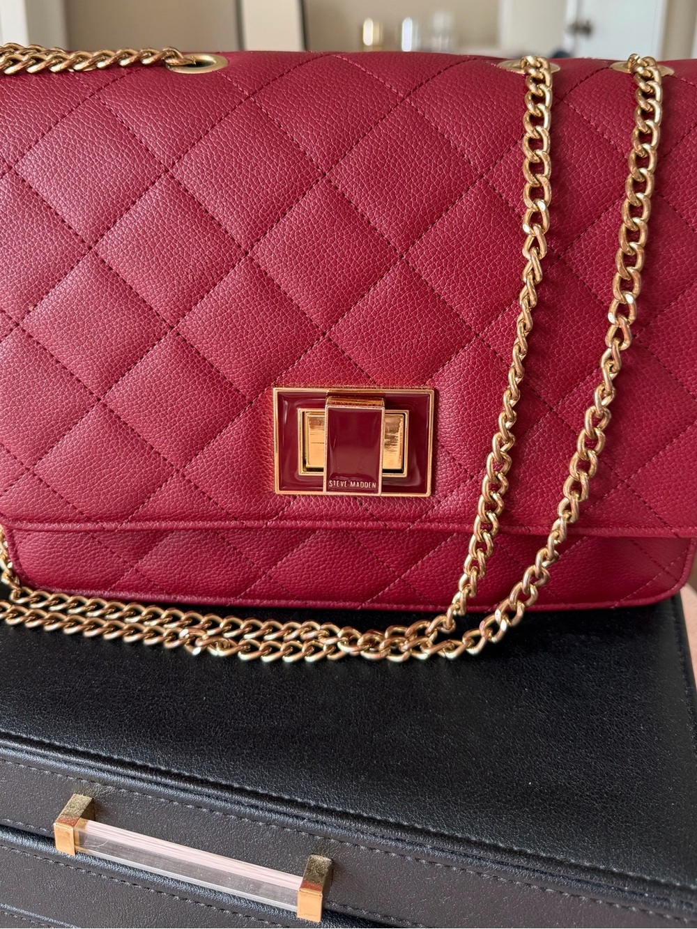 Steve Madden Bclara Quilted Crossbody Bag Oxblood Red